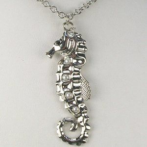 Nolan Miller Seahorse Necklace Faux Pearl Silver Tone 16"-18" NWOT 17926